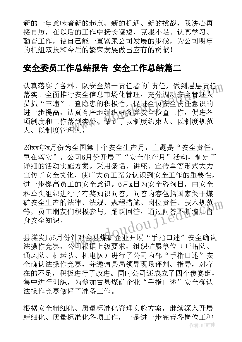 最新安全委员工作总结报告 安全工作总结(优秀8篇)