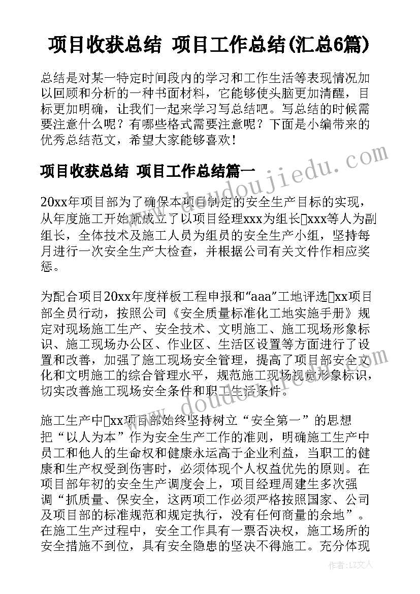 项目收获总结 项目工作总结(汇总6篇)