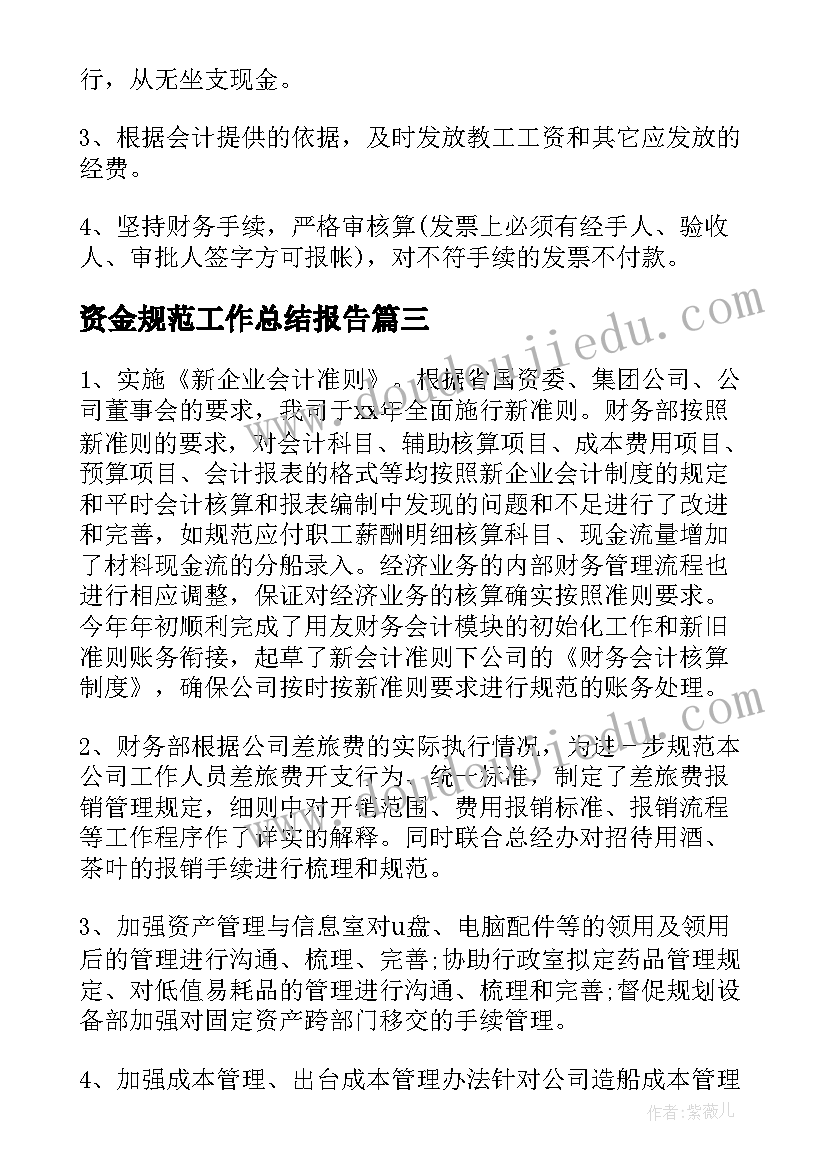 2023年资金规范工作总结报告(通用8篇)