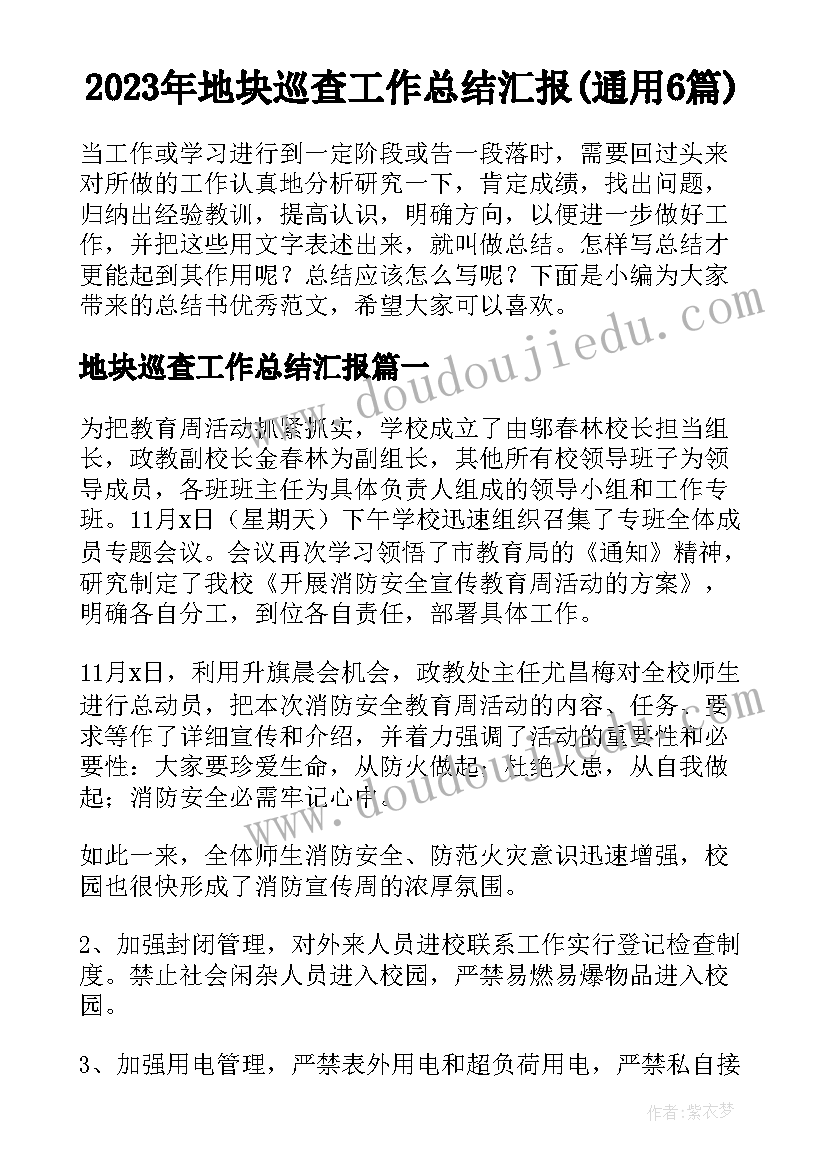 2023年地块巡查工作总结汇报(通用6篇)