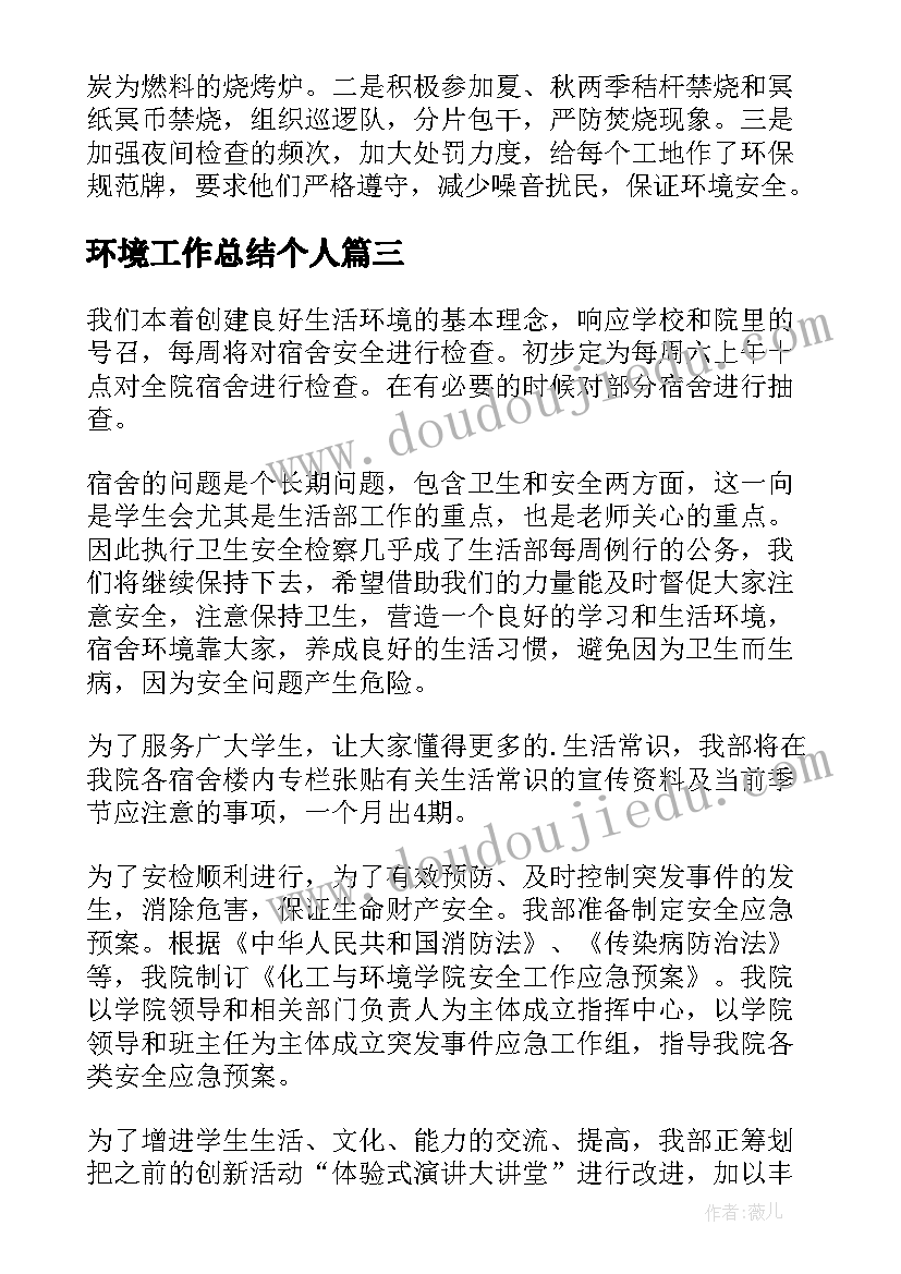 最新环境工作总结个人(优质8篇)