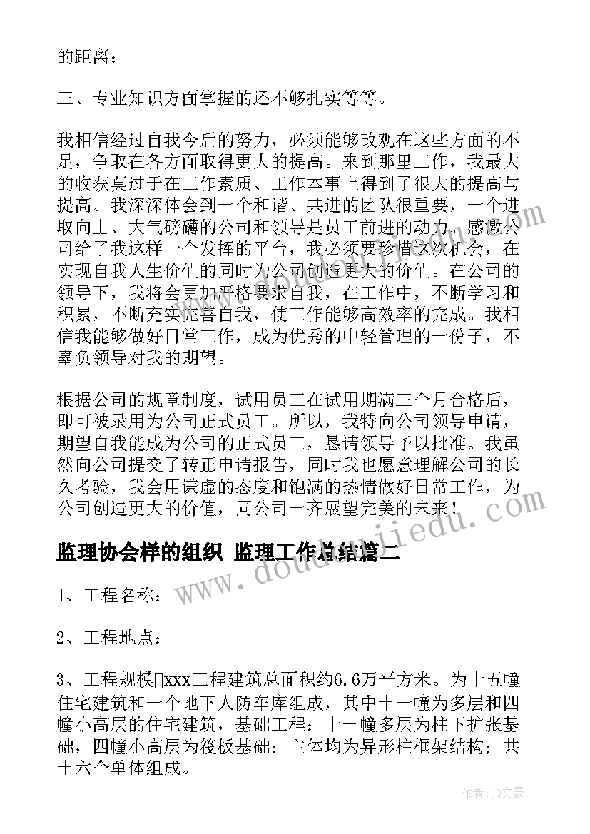 2023年监理协会样的组织 监理工作总结(精选7篇)