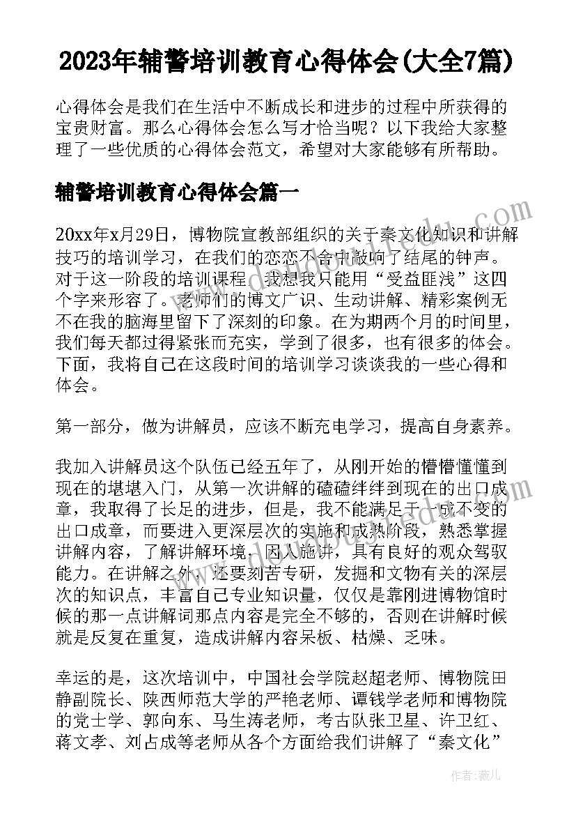 2023年辅警培训教育心得体会(大全7篇)