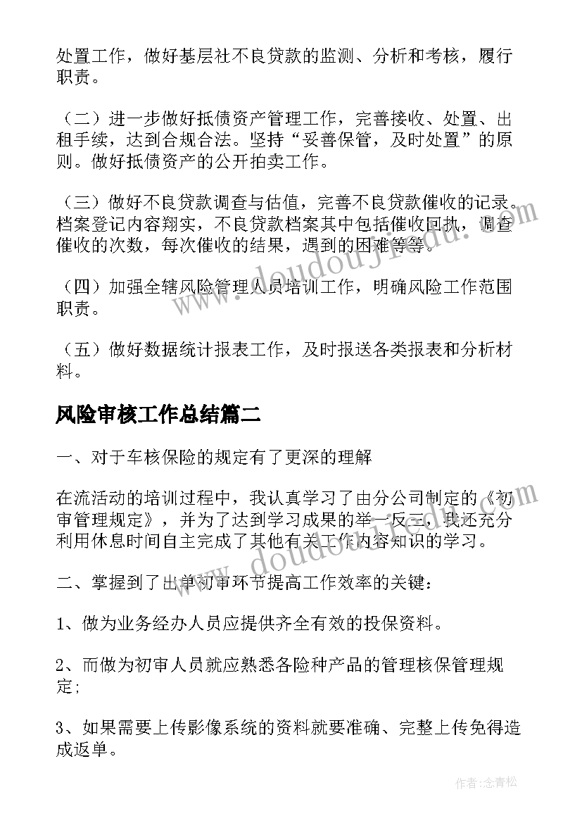 2023年风险审核工作总结(精选9篇)