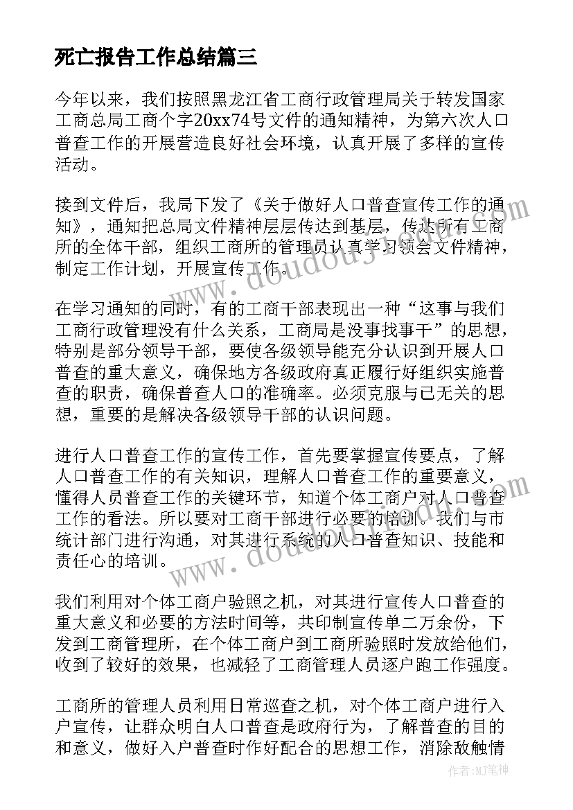 死亡报告工作总结(模板8篇)