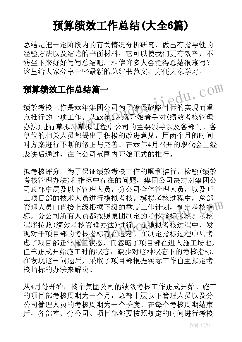 预算绩效工作总结(大全6篇)