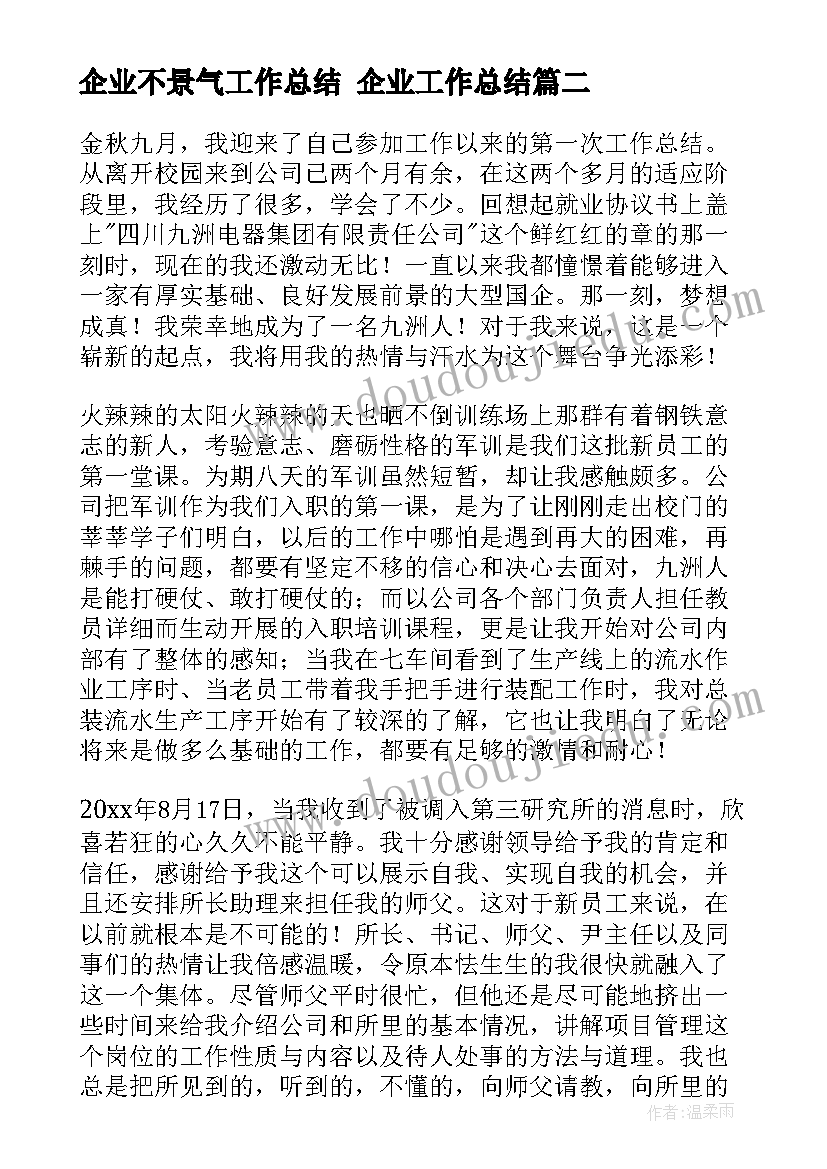 2023年企业不景气工作总结 企业工作总结(精选6篇)