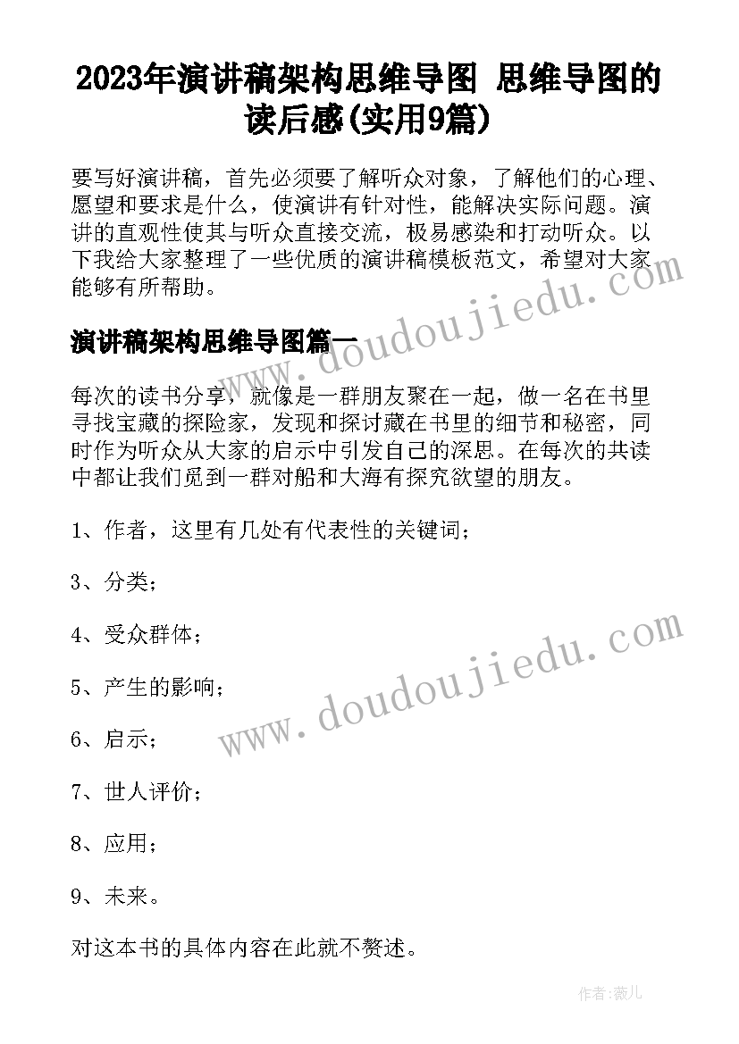 2023年演讲稿架构思维导图 思维导图的读后感(实用9篇)