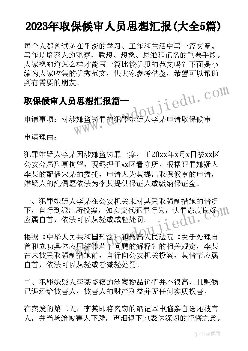 2023年取保候审人员思想汇报(大全5篇)