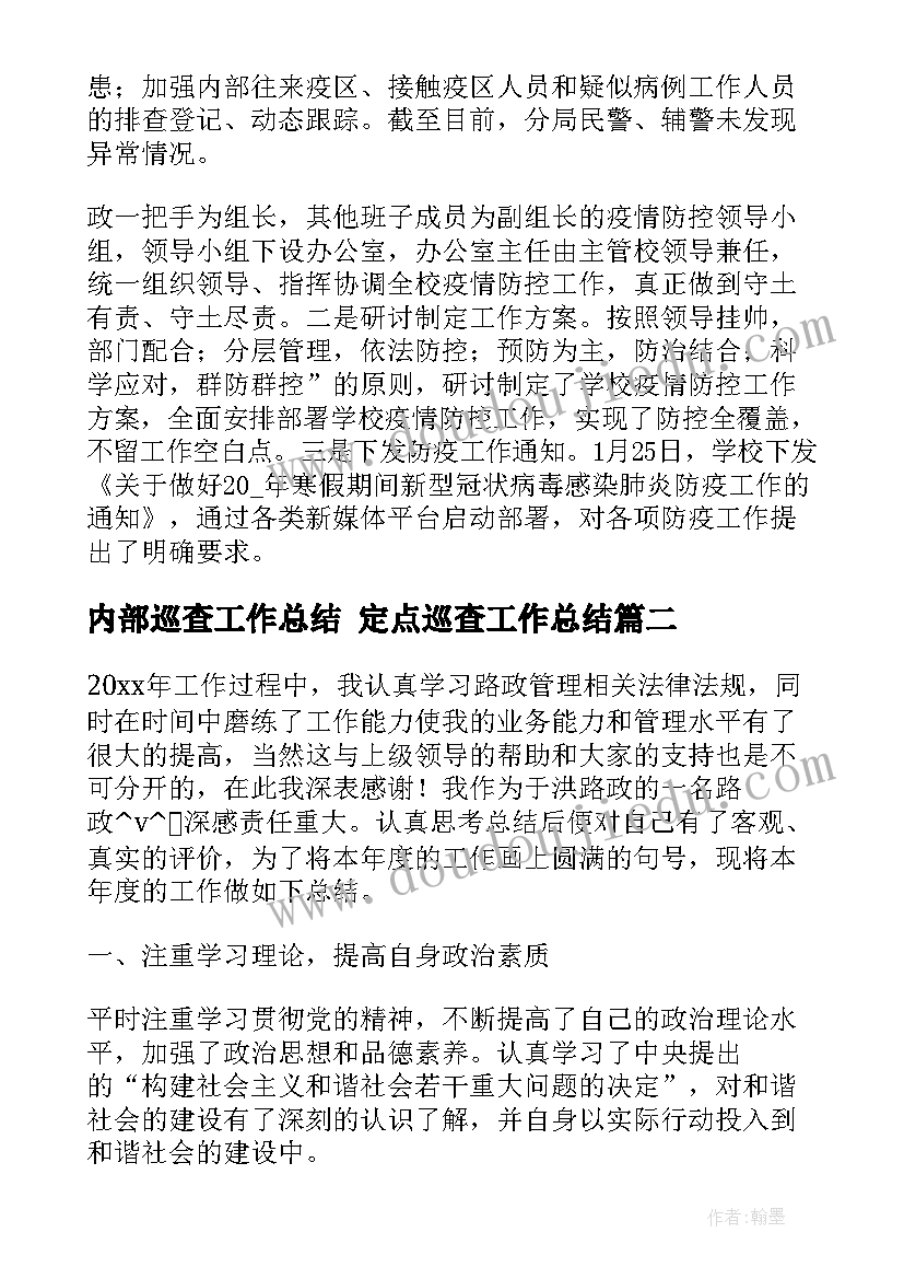 2023年内部巡查工作总结 定点巡查工作总结(精选5篇)