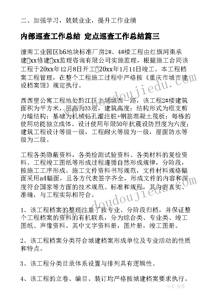 2023年内部巡查工作总结 定点巡查工作总结(精选5篇)