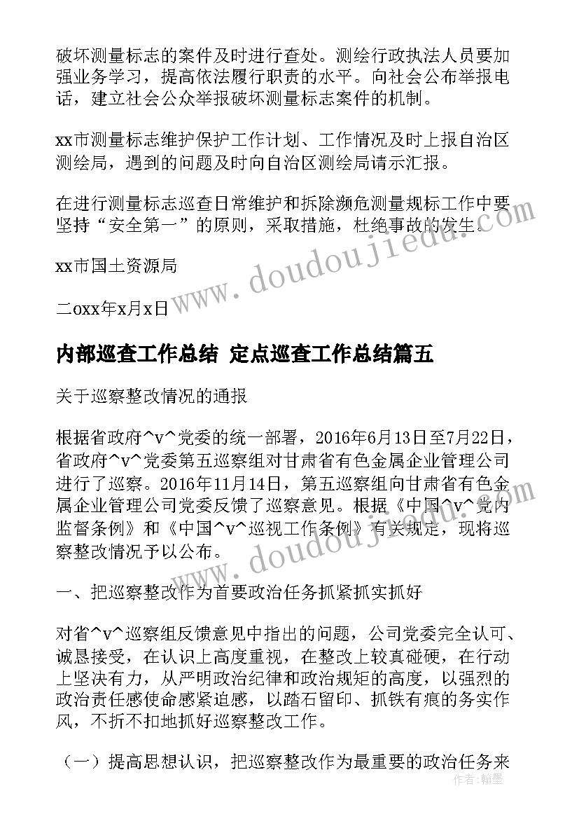 2023年内部巡查工作总结 定点巡查工作总结(精选5篇)