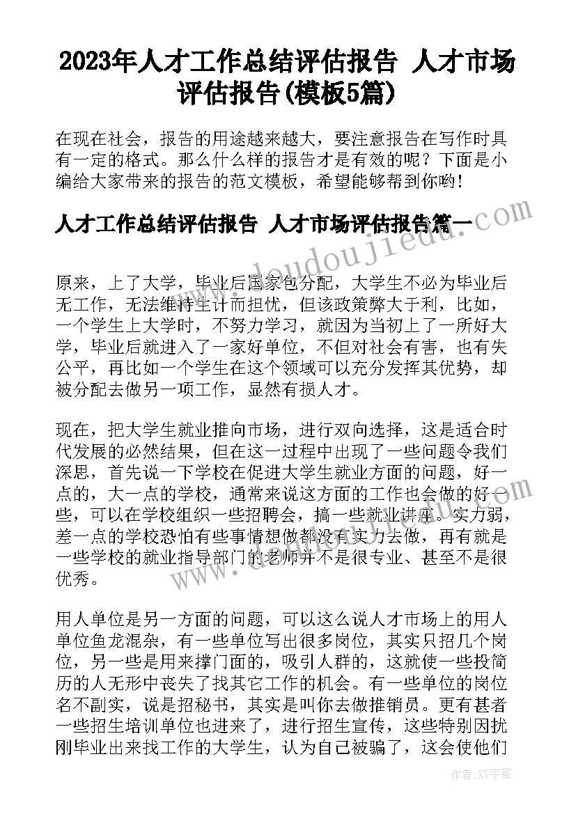 2023年人才工作总结评估报告 人才市场评估报告(模板5篇)