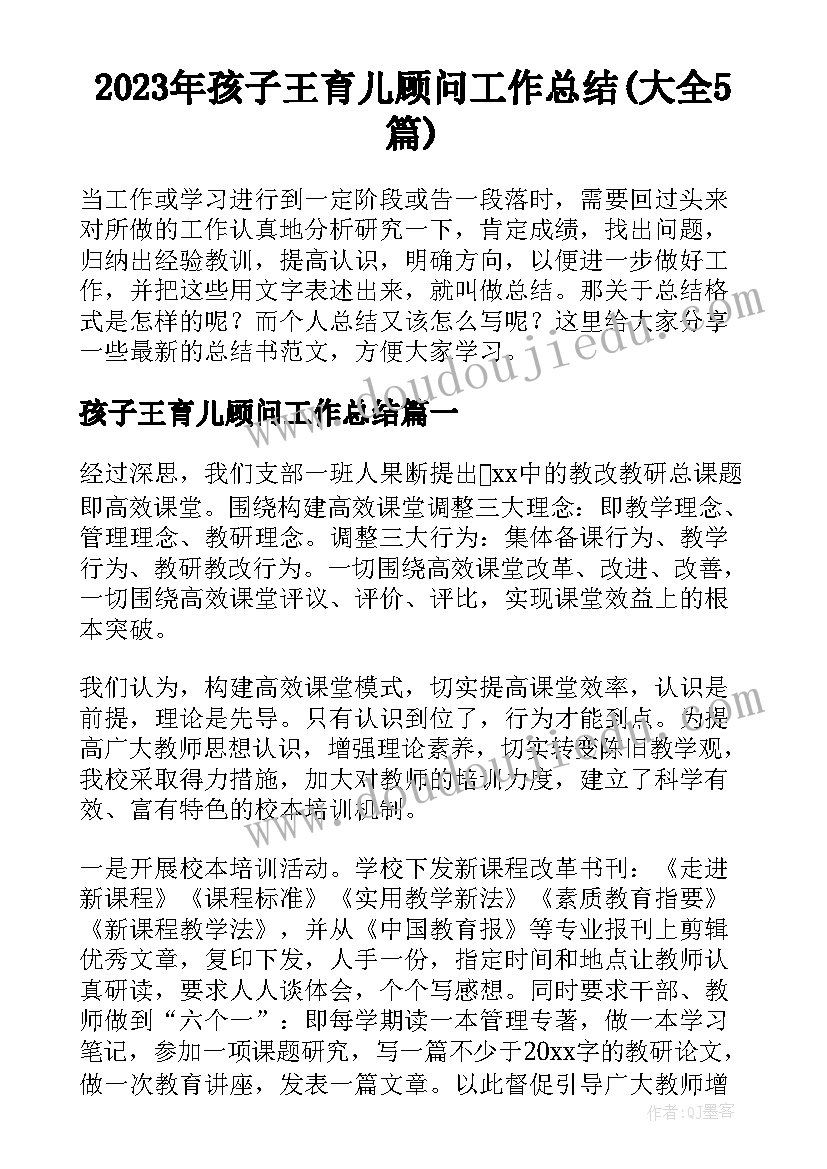 2023年孩子王育儿顾问工作总结(大全5篇)