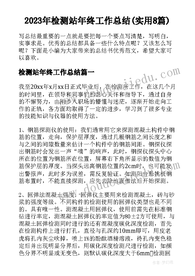 2023年检测站年终工作总结(实用8篇)