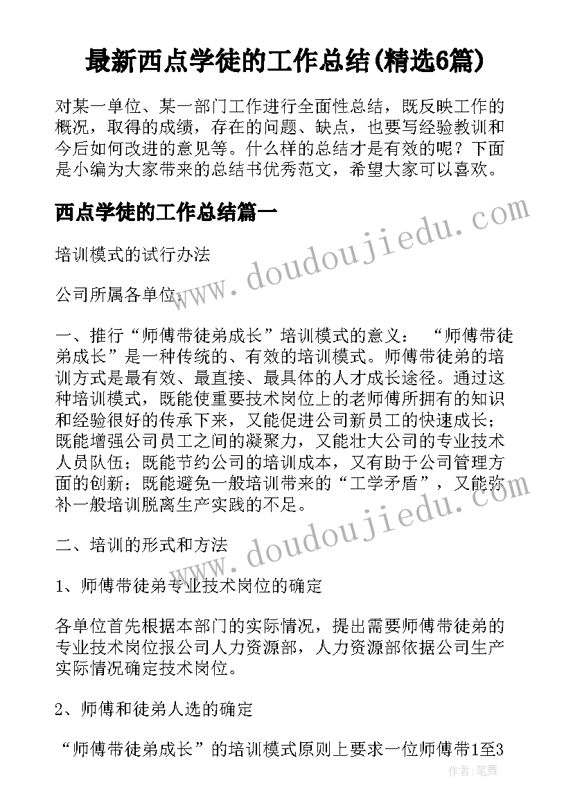 最新西点学徒的工作总结(精选6篇)