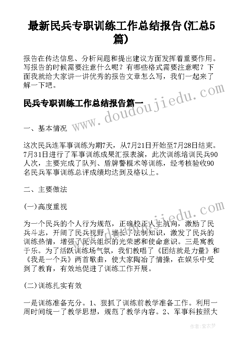 最新民兵专职训练工作总结报告(汇总5篇)