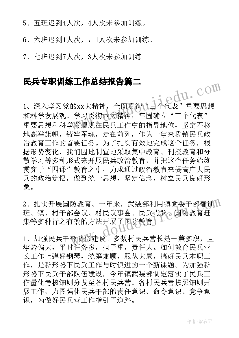 最新民兵专职训练工作总结报告(汇总5篇)