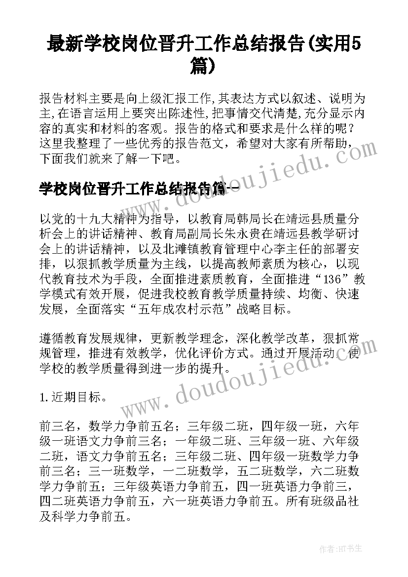 最新学校岗位晋升工作总结报告(实用5篇)