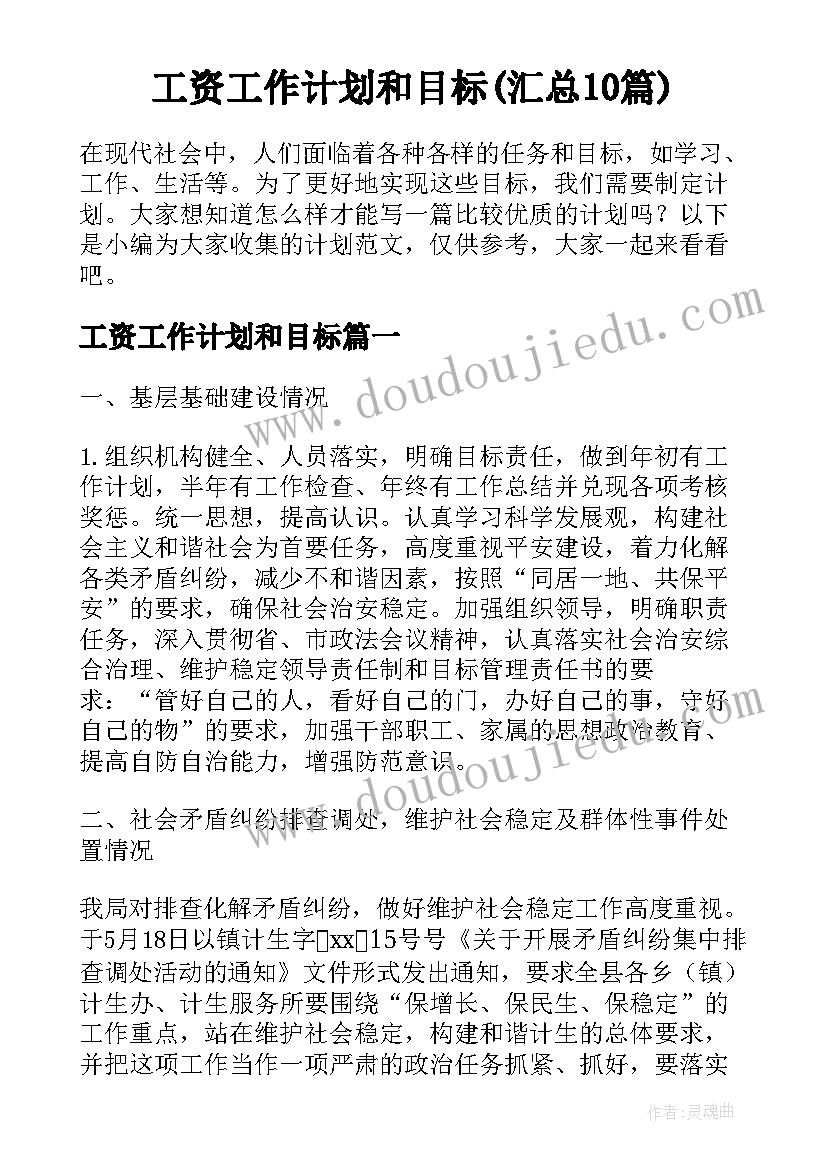 工资工作计划和目标(汇总10篇)