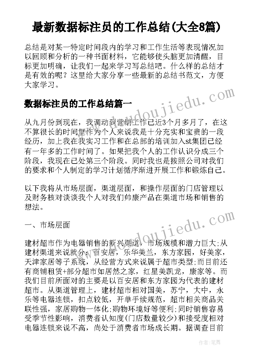 最新数据标注员的工作总结(大全8篇)