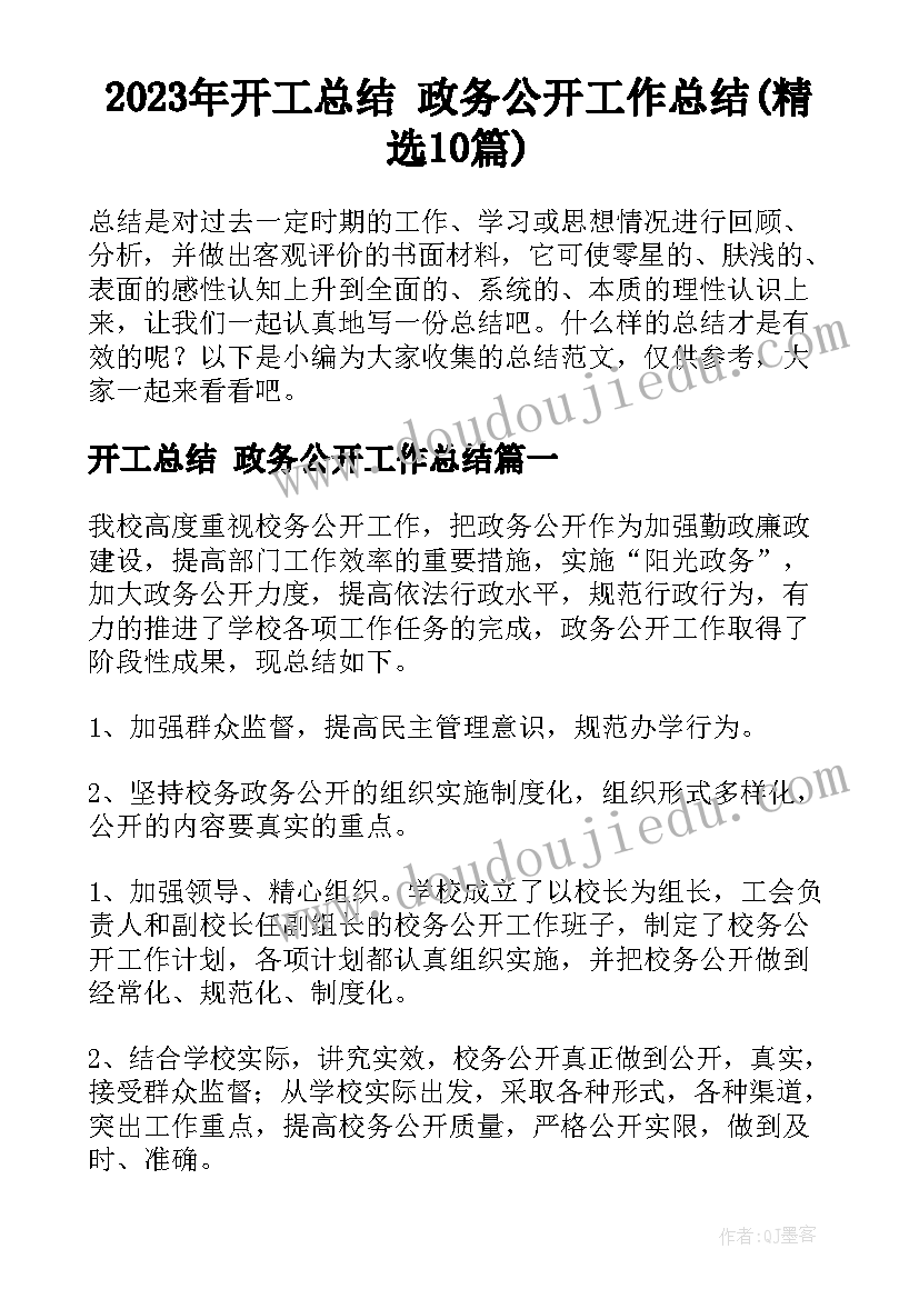 2023年开工总结 政务公开工作总结(精选10篇)