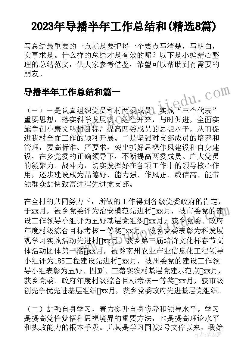 2023年导播半年工作总结和(精选8篇)