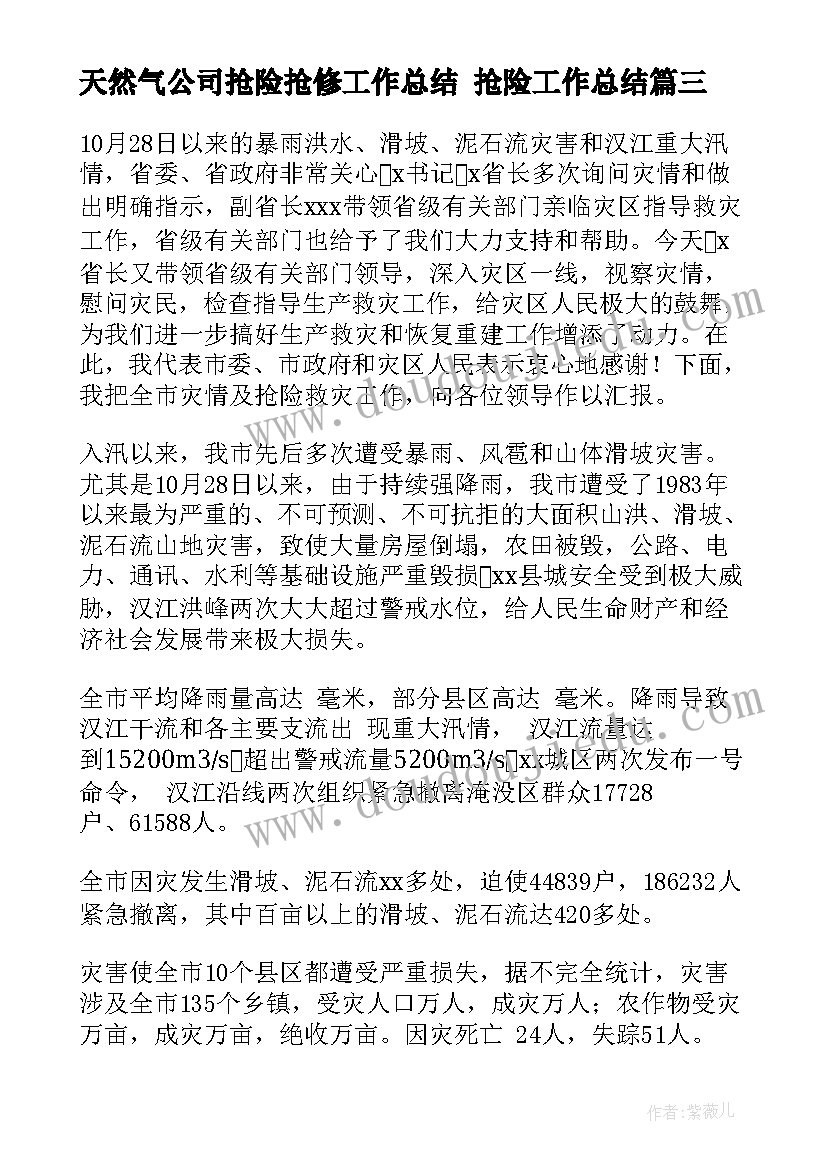 天然气公司抢险抢修工作总结 抢险工作总结(优质6篇)