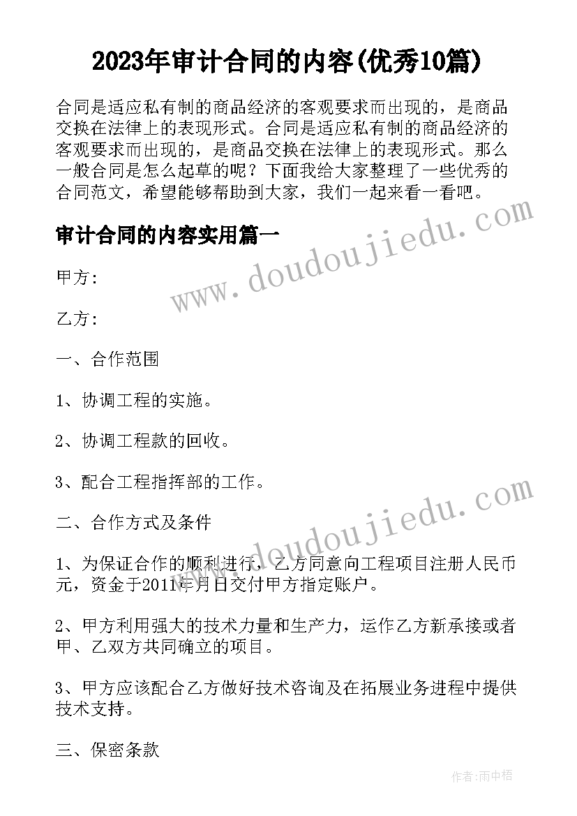 2023年审计合同的内容(优秀10篇)