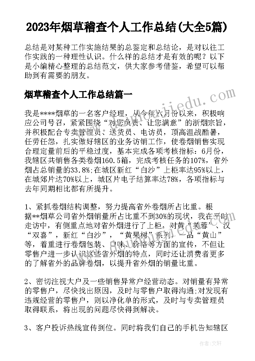 2023年烟草稽查个人工作总结(大全5篇)