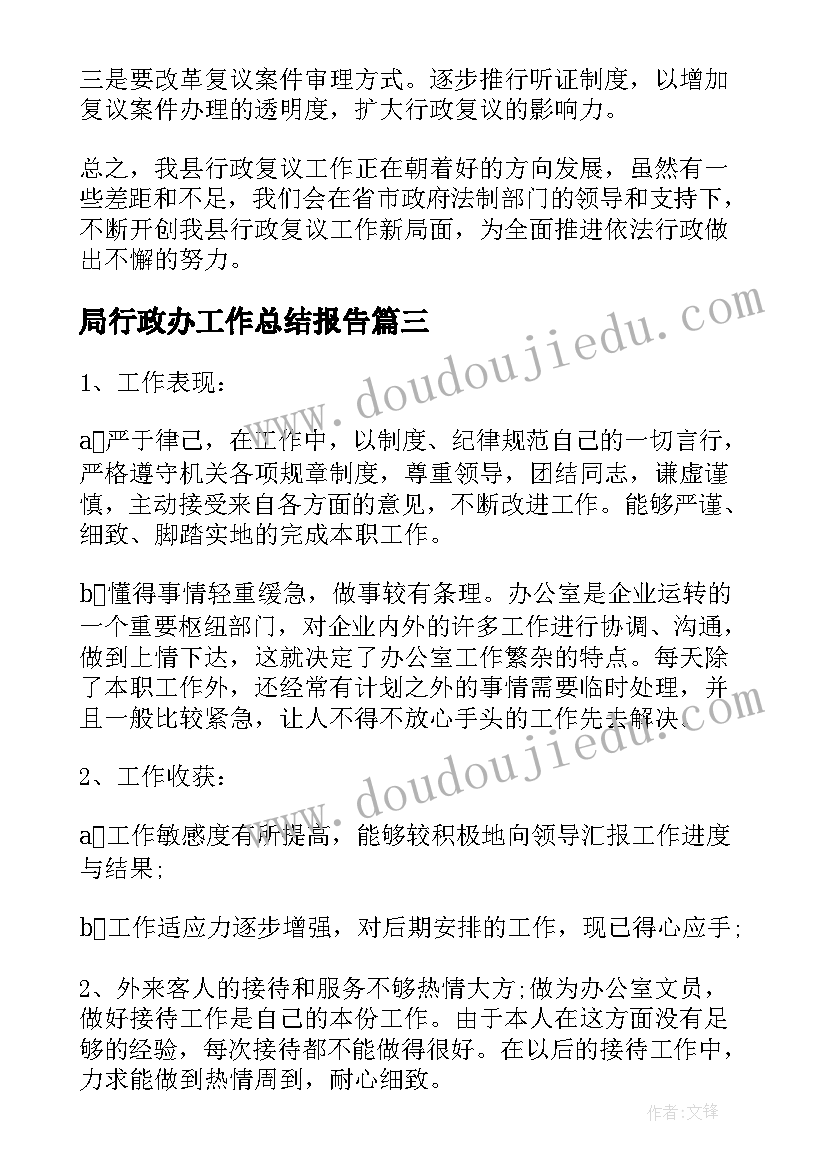 2023年局行政办工作总结报告(汇总8篇)