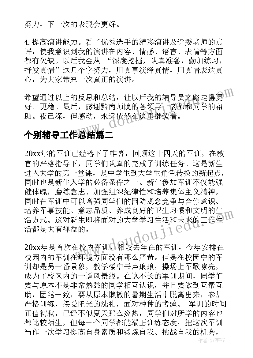 个别辅导工作总结(优质10篇)