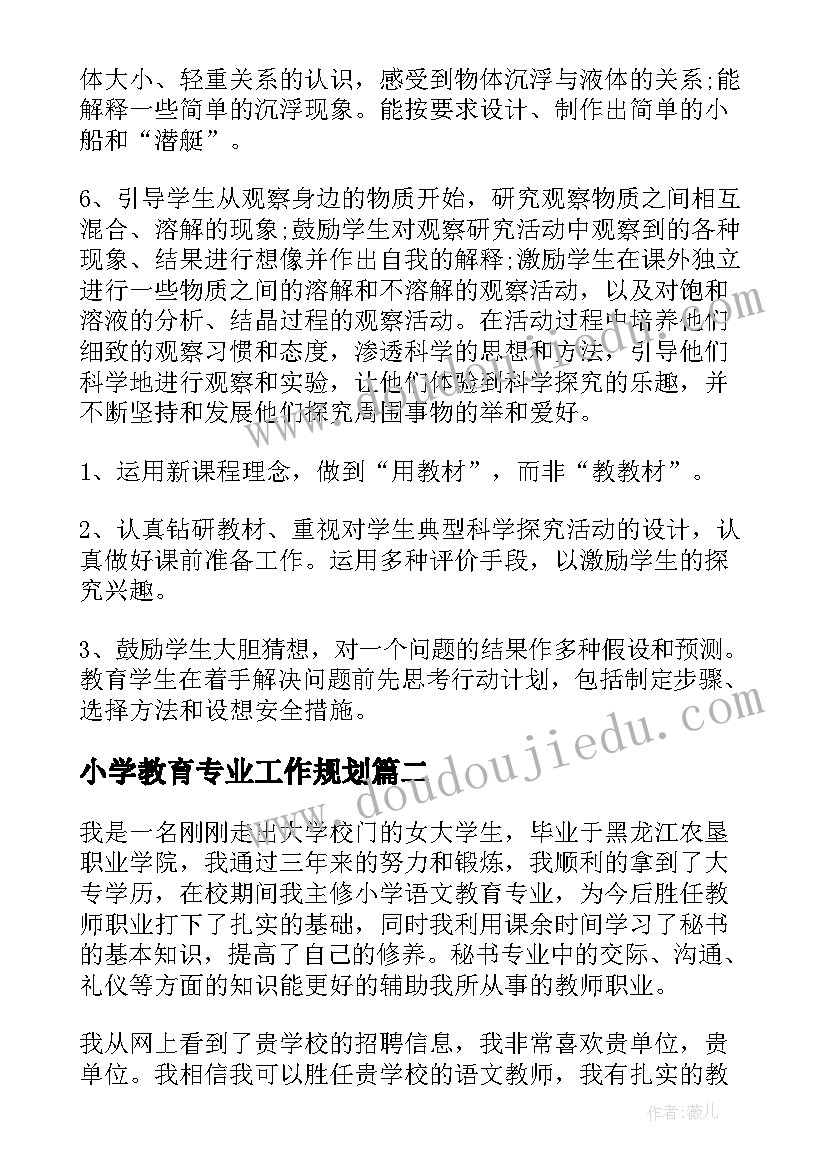 小学教育专业工作规划(精选6篇)