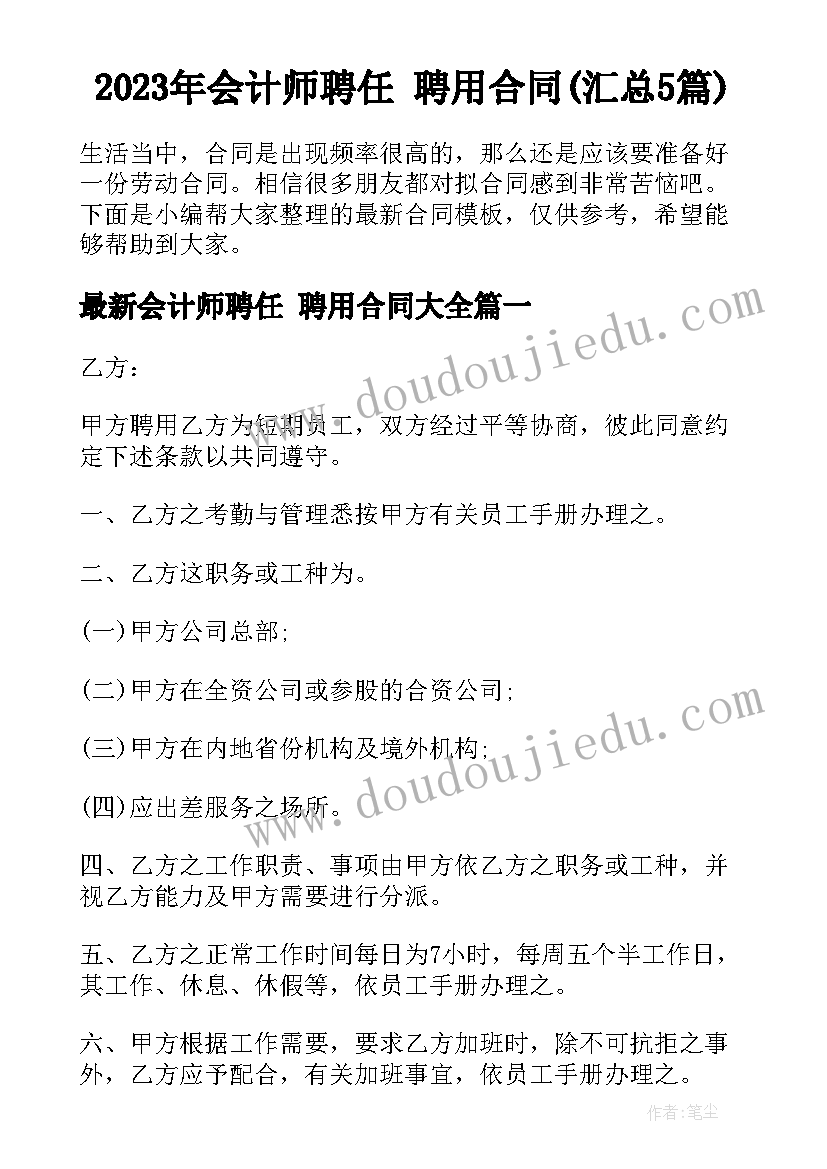 2023年会计师聘任 聘用合同(汇总5篇)