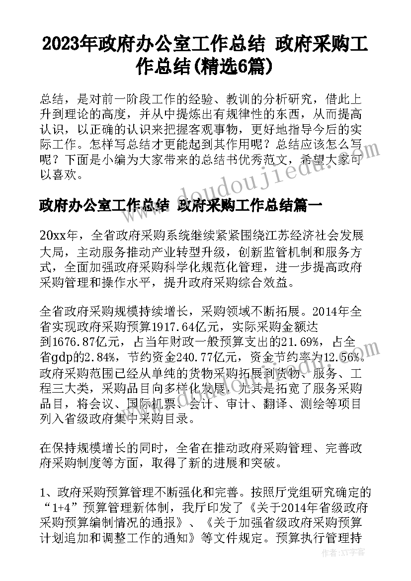 2023年政府办公室工作总结 政府采购工作总结(精选6篇)