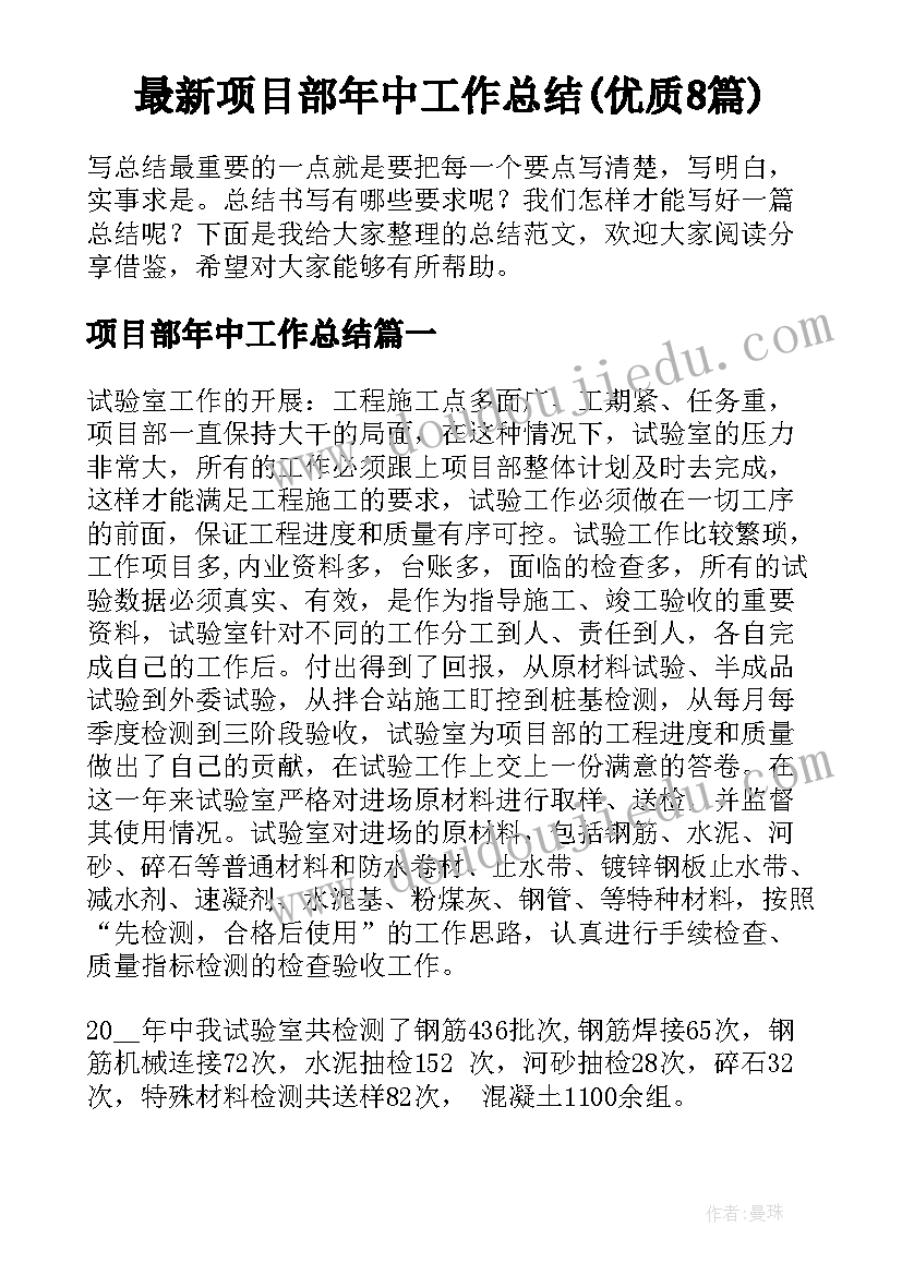 最新项目部年中工作总结(优质8篇)