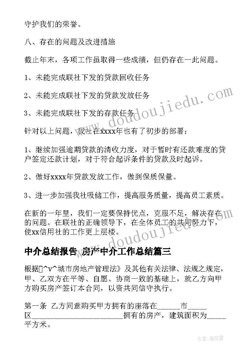 最新中介总结报告 房产中介工作总结(模板7篇)