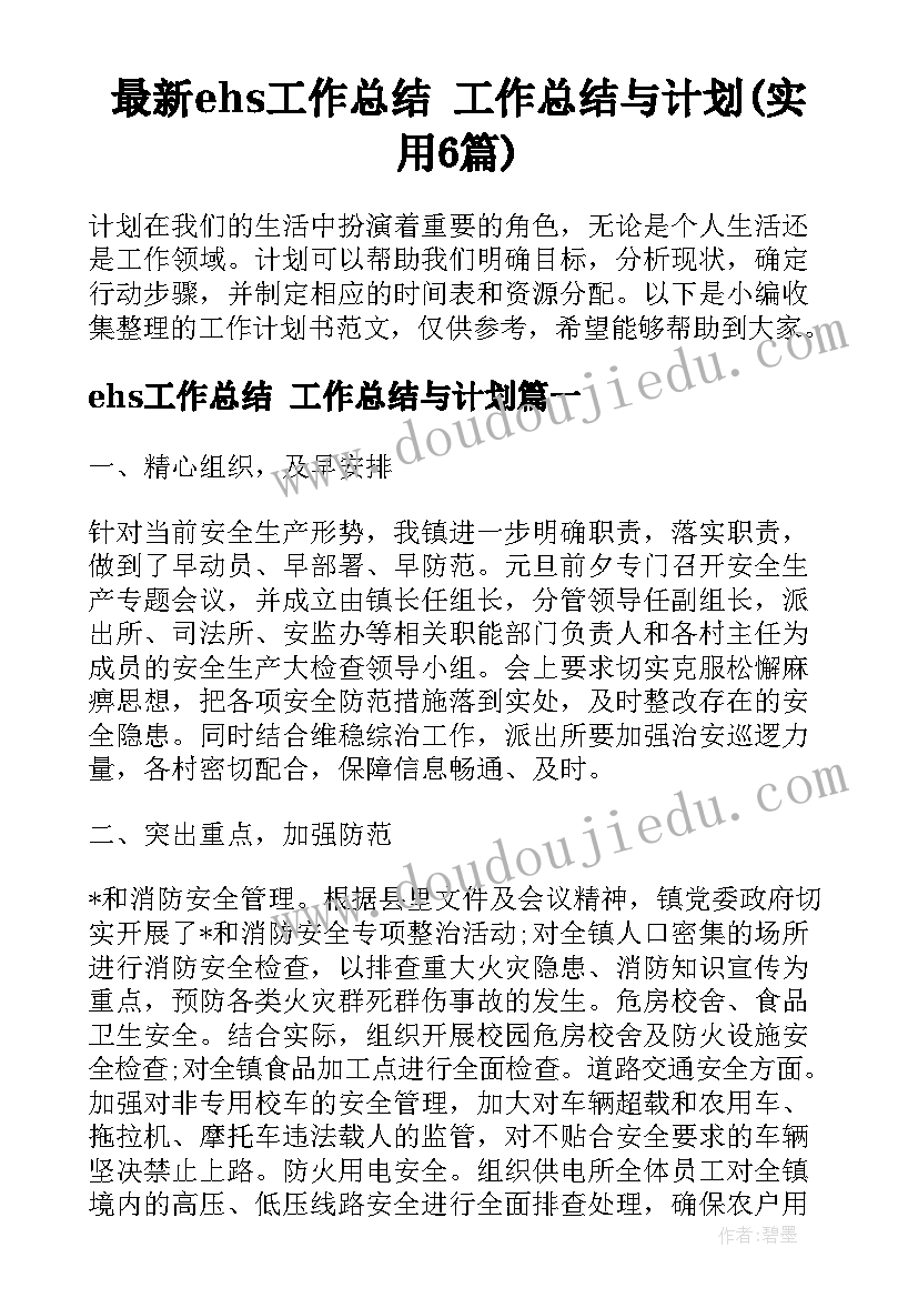 最新ehs工作总结 工作总结与计划(实用6篇)