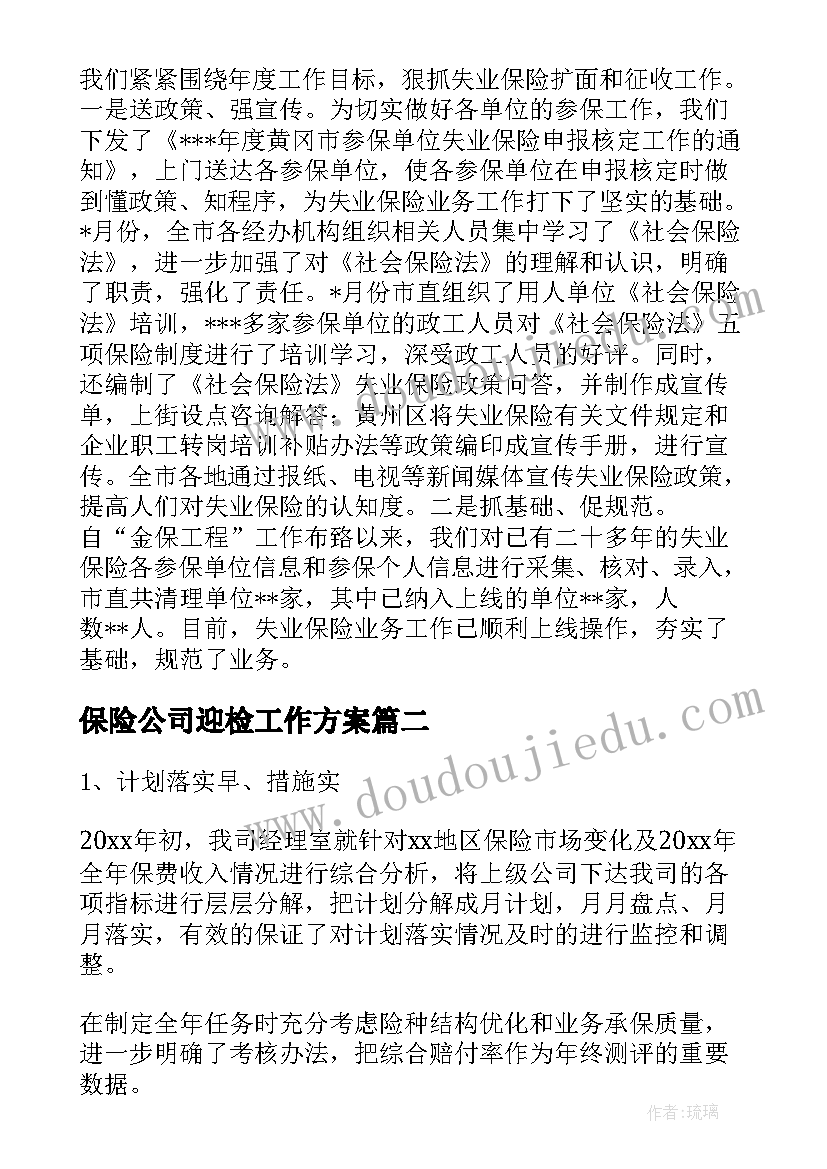 2023年保险公司迎检工作方案(通用10篇)