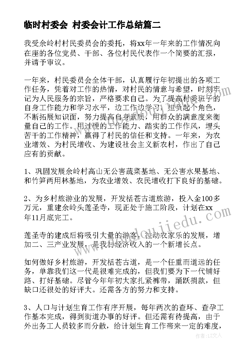 临时村委会 村委会计工作总结(优质8篇)