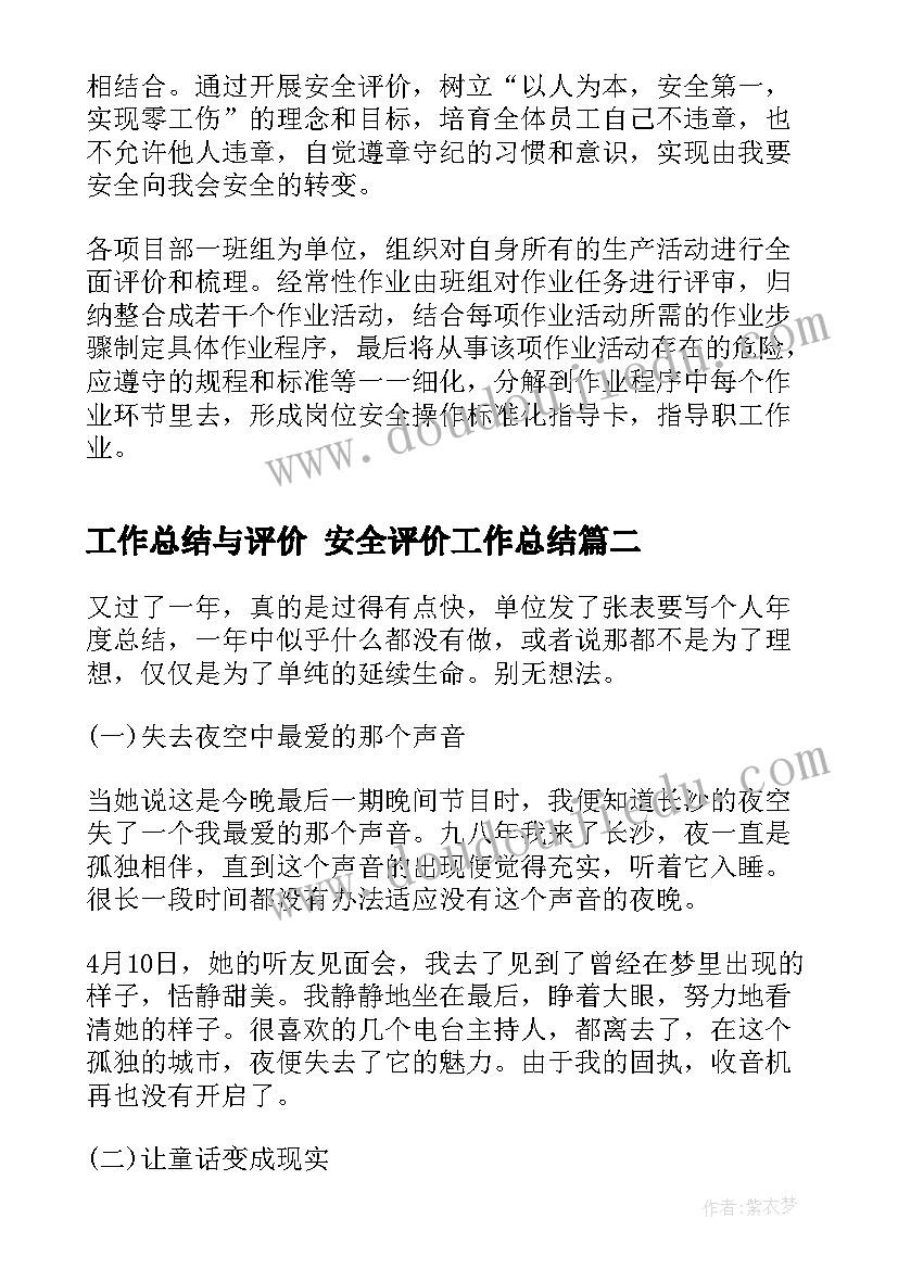 工作总结与评价 安全评价工作总结(优质7篇)