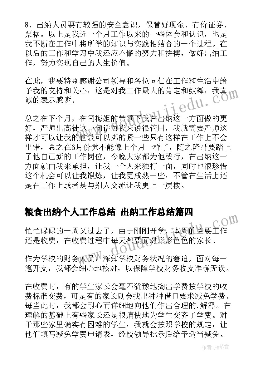 2023年粮食出纳个人工作总结 出纳工作总结(通用6篇)