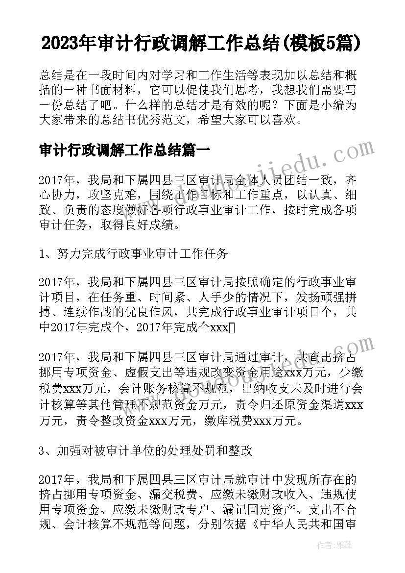 2023年审计行政调解工作总结(模板5篇)