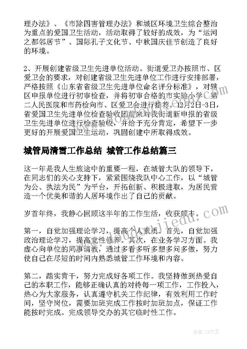 2023年城管局清雪工作总结 城管工作总结(优秀6篇)