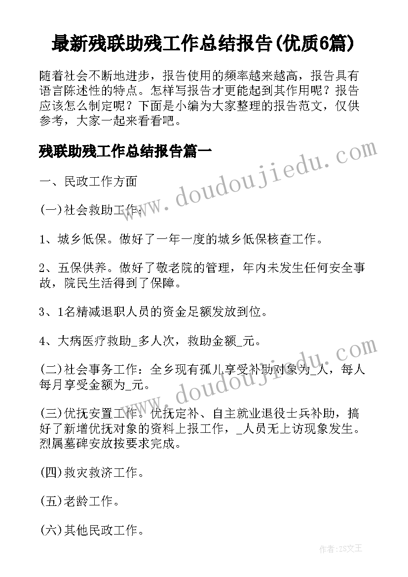 最新残联助残工作总结报告(优质6篇)