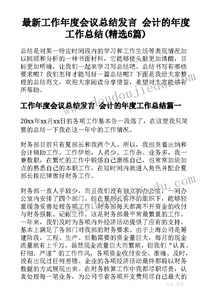 最新工作年度会议总结发言 会计的年度工作总结(精选6篇)