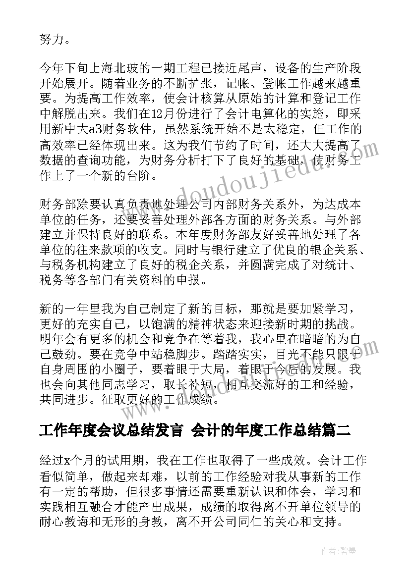 最新工作年度会议总结发言 会计的年度工作总结(精选6篇)