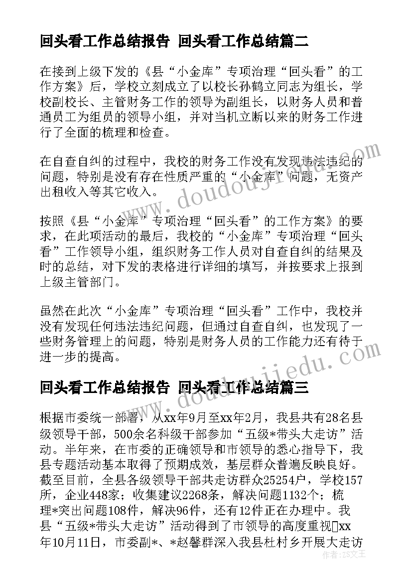 2023年回头看工作总结报告 回头看工作总结(精选6篇)