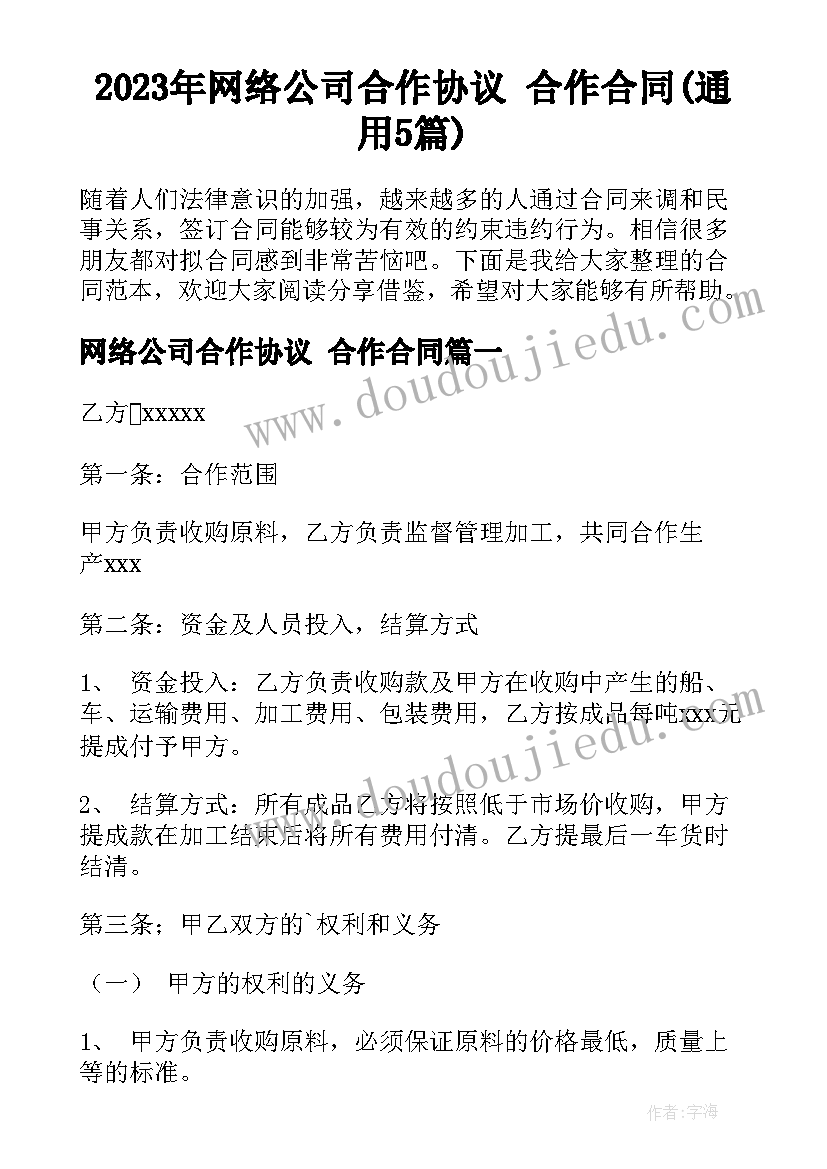 2023年网络公司合作协议 合作合同(通用5篇)