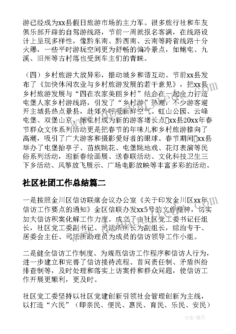 最新社区社团工作总结(优秀8篇)